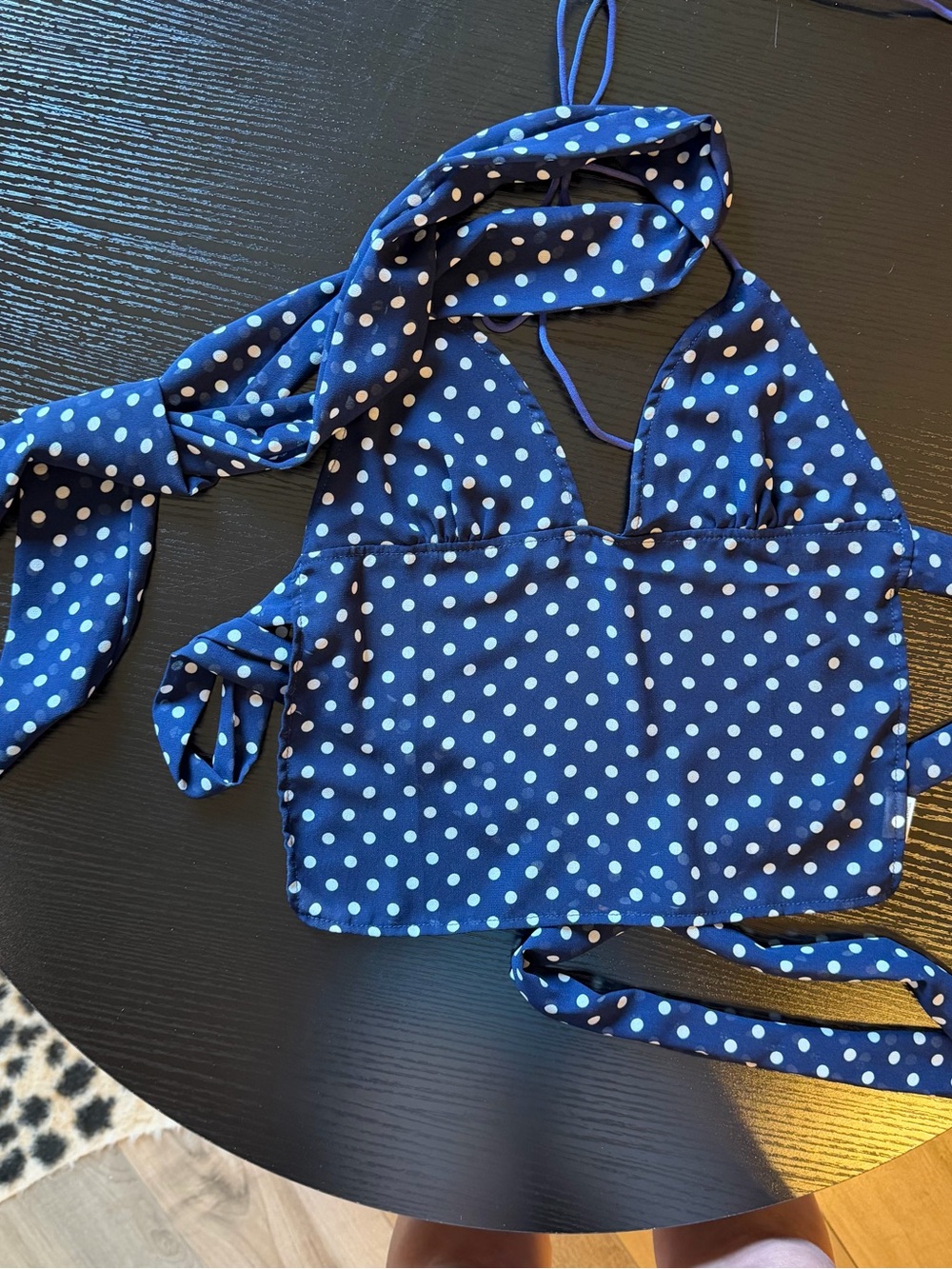 Navy Polka Dot Sheer Halter Cami with Scarf Tie - Picture 4 of 6